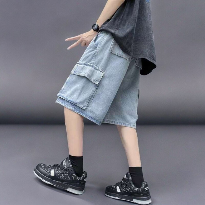 ZXG04 카고 워싱 진 밴딩 청 반바지