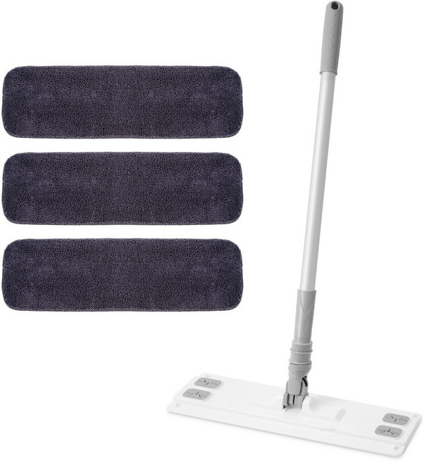 에이클린 대한민국 제조 청소밀대걸레+극세사회색루프(물걸레추천)패드3장, 중형(40cm), 그레이, 1개