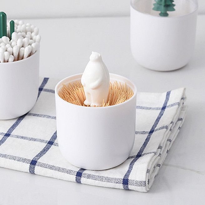 선인장 토끼 꽃사슴 면봉케이스 이쑤시개통, 백곰, 1개