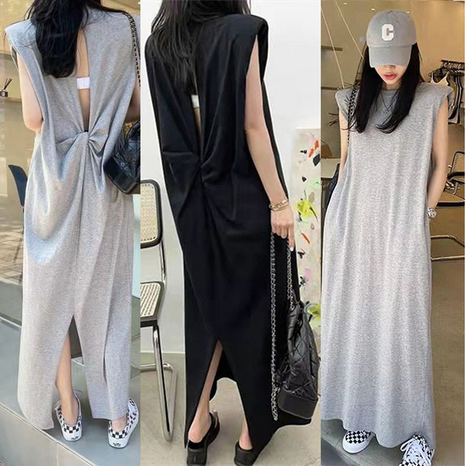 오버핏 뒷트임 민소매 원피스 여름 여성의류 빅사이즈 150kg까지 캐주얼 롱원피스 무지 좋은원단 원피스 ~4xl까지