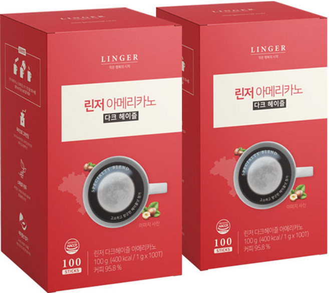 린저 아메리카노 다크 헤이즐넛 100T+100T, 100g, 2개, 100개입