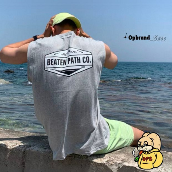 【OPB】韓國 beaten path 字母寬肩背心 20支純棉無袖寬鬆上衣, 白,L