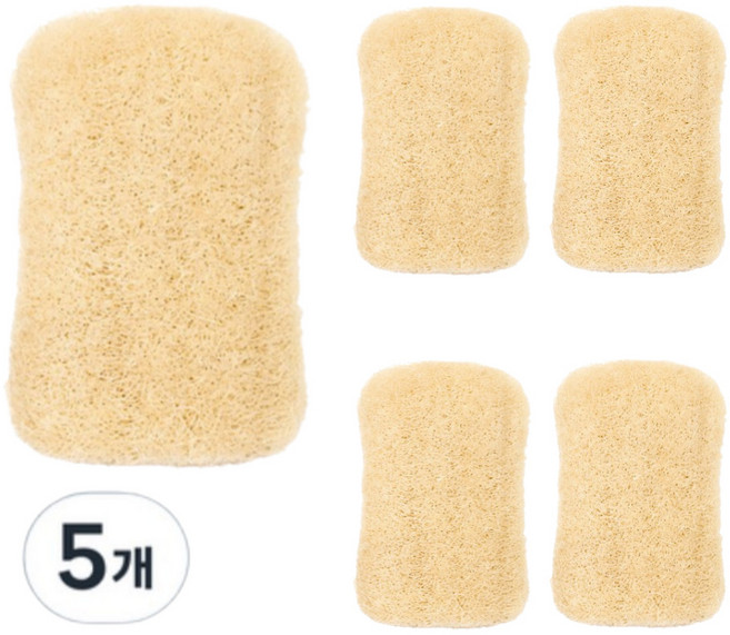 보니츠 부드러운 무표백 천연 수세미 친환경 제로웨이스트, 1개, 5개입