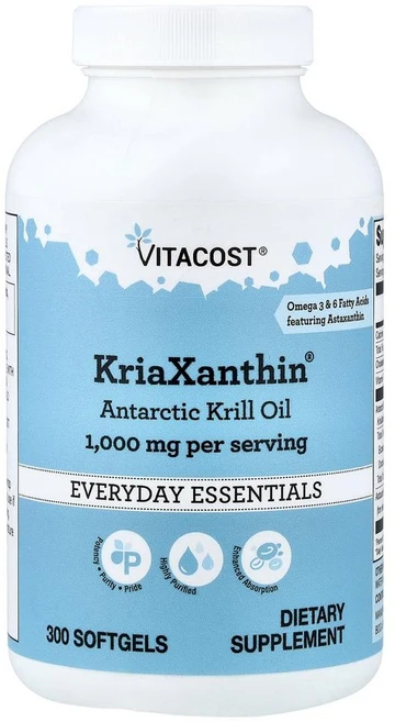 비타코스트 크리아잔틴 남극 크릴 오일 Vitacost KriaXanthin® Antarctic Krill Oil 300정, 1개 - 쿠팡