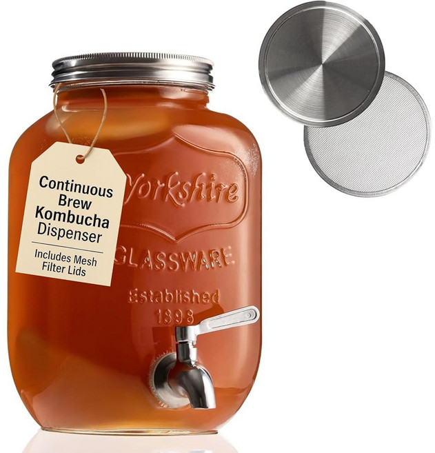 콤부차 유리 & 뚜껑과 메쉬 디자인 스타터 밀폐 호텔 - 있는 스코비 위한 뚜껑이 디스펜서 병 키친툴즈 갤런 양조 스피갓이 발효를 가정용 연속