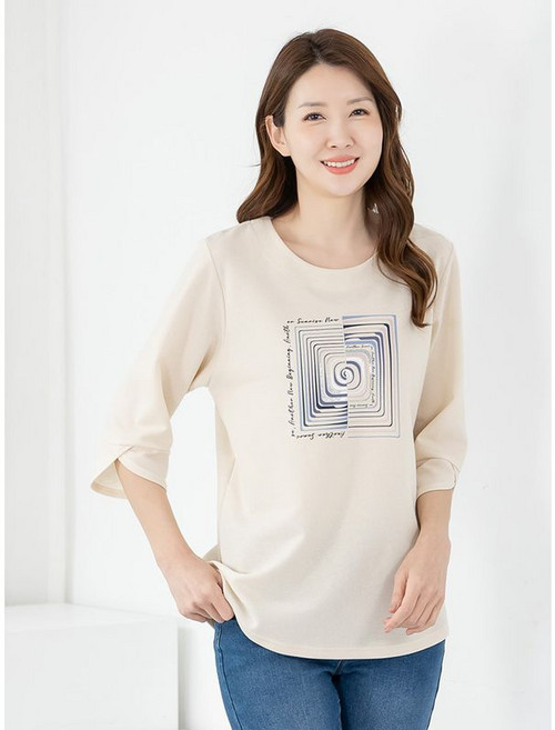 모슬린 엄마옷 티셔츠 7부 라운드 롱티 MQG127190 마담 미시 중년여성 빅사이즈 할머니옷 50대 60대 70대