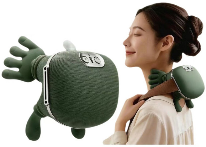 무선 목 어깨 마사지기 안마기 기계 웨어러블 온열, 녹색, Free