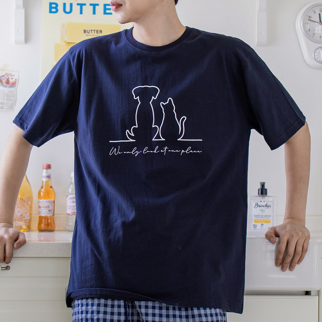 [자체제작/빅사이즈/홈웨어/잠옷/커플룩/커플티/커플시밀러룩/커플잠옷/4color] 댕이냥이 반팔 티셔츠 & 원피스 잠옷