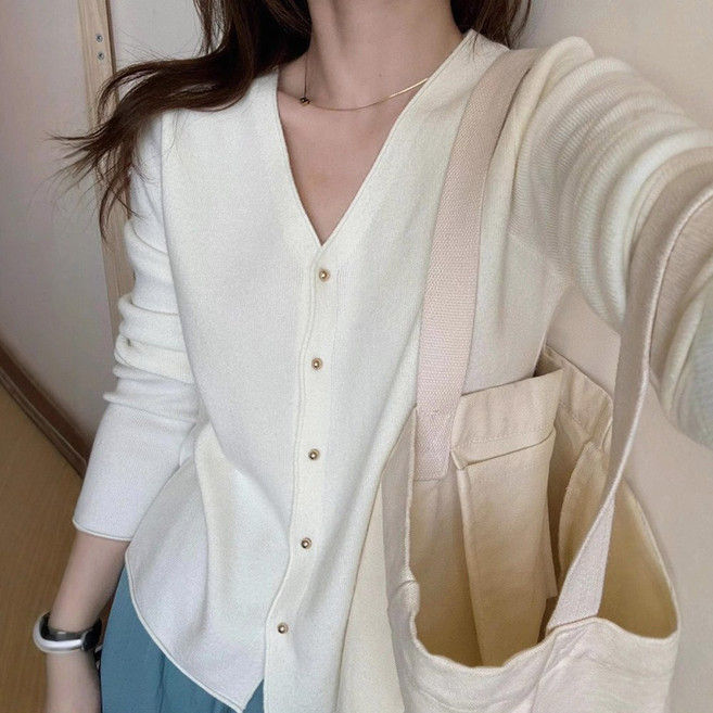 여성 사계절 니트 카디건 브이넥 니트 스웨터