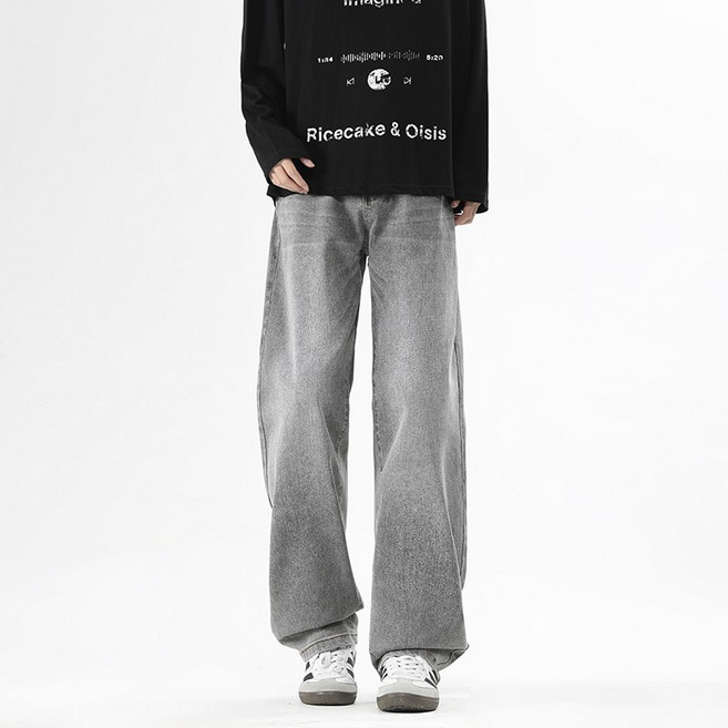 CHAODASHI 寬鬆直筒牛仔褲 復古彈力工裝休閒長褲