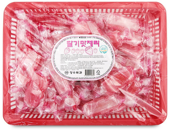 추억의 딸기 맛 제리 1275gx4통 1박스 옛날 젤리 낱개포장 대용량 어르신 간식 바구니 파티, 5.1kg