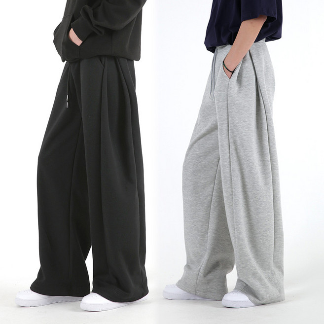 오버나인 1+1 남자 사이드 핀턱 옆트임 바지 와이드 트레이닝 팬츠
