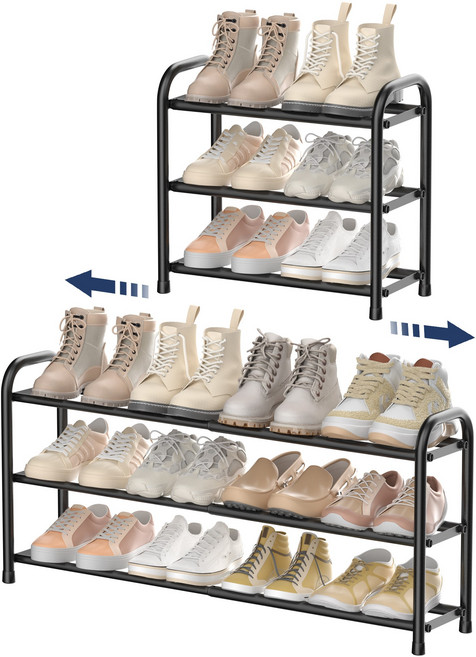 ENJOYBASICS 다용도 신발장 45-83cm 신축가능 신발정리대, 3단, 블랙