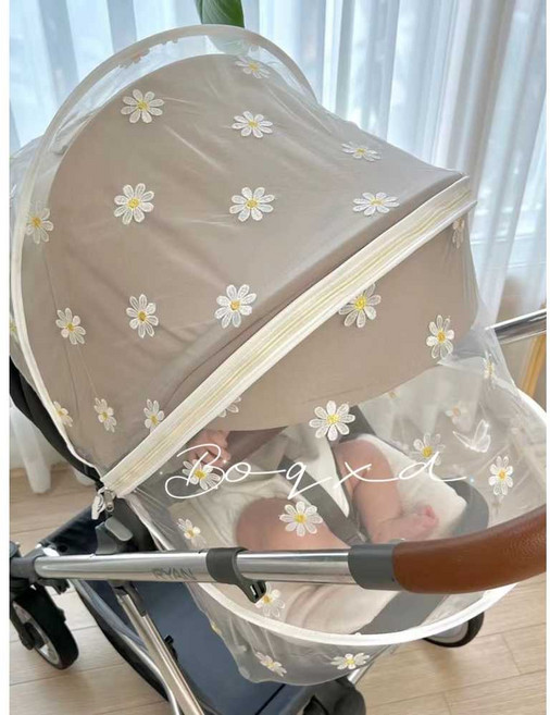 아기 유모차 모기장 블랭킷 자수 데이지 통기성 방풍, 자수 호랑차 모기장, 1개