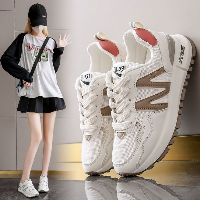 KOPN 운동화 여자 봄철 망면 캐주얼 아버지 흰 신발 두꺼운 바닥 발은 작고 똥을 밟는 느낌 아칸 신발