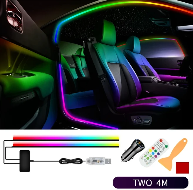 차량 도어 프레임 조명 창문 LED 앰비언트 라이트 플로우 일루젼 컬러 무선 배선, [03] to 2 SUV 4M