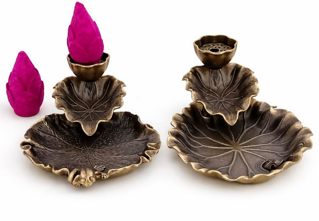 진로드 백플로우 인센스 향로 연잎 2종 세트, 브론즈