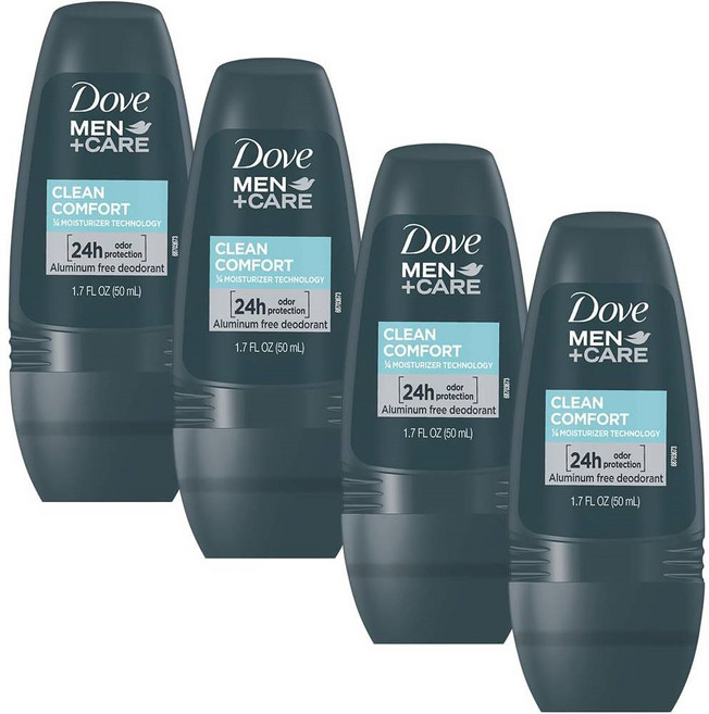 미국 도브 맨 클린 컴포트 알루미늄 프리 데오드란트 롤온, 4개, 50ml