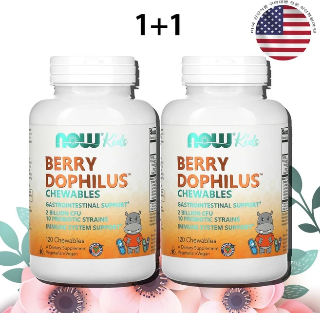나우푸드 베리 돌피러스 키즈 프로바이오틱 20억 CFU 츄어블 120정 x 2병 - 쿠팡