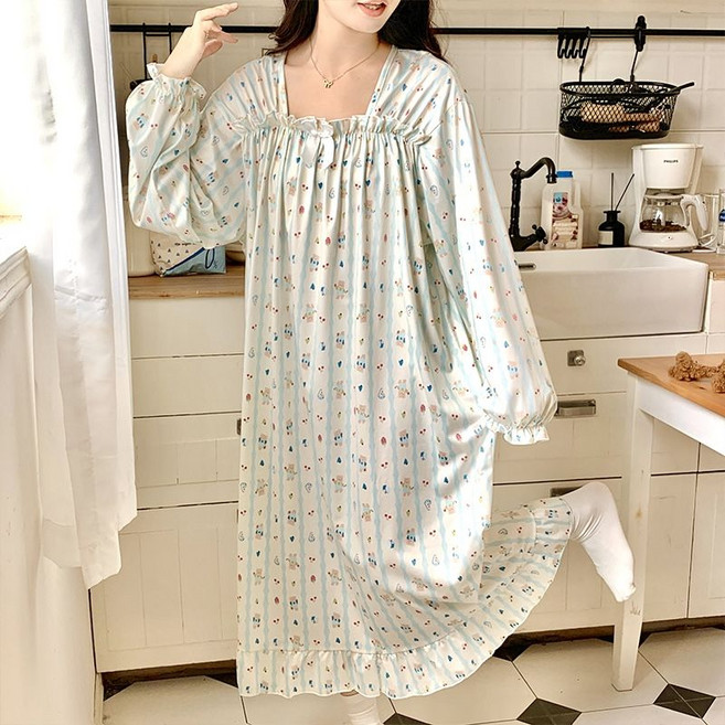 꽃소담 여자 빅사이즈 긴팔 잠옷원피스 루즈핏 실내복원피스 MQ26A460