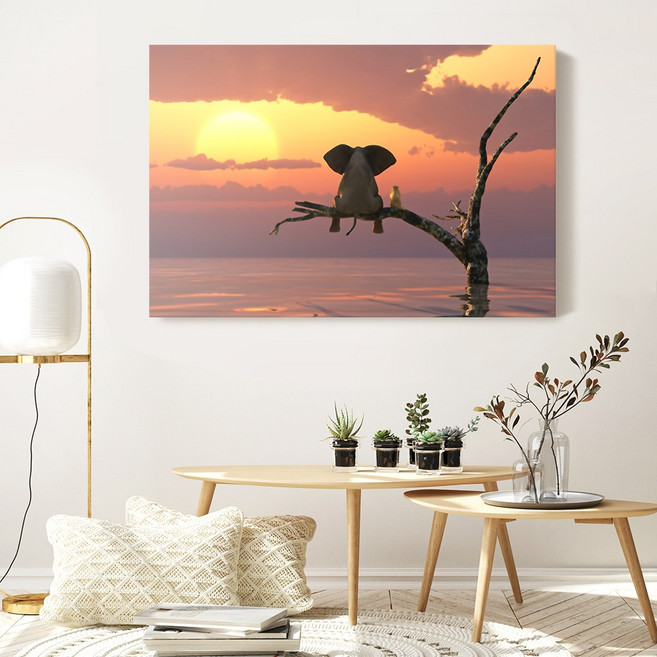 아란아트 금전운 명예운에 좋은 코끼리 그림 캔버스액자 35종, 17. 석양 코끼리