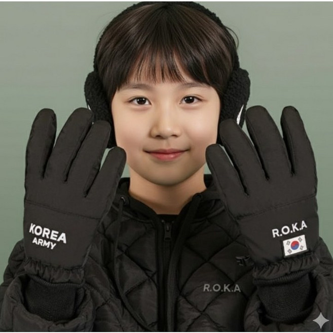리엘아트 로카 대한만국 아동 데일리 패딩 스노우 장갑, 블랙, 1개