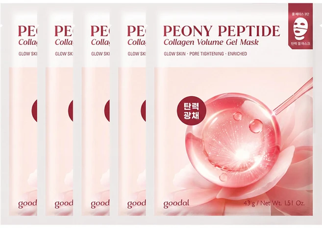 구달 피오니 펩타이드 콜라겐 볼륨 탄력 광채 겔 마스크팩X5매, 1개입, 5개 - 쿠팡