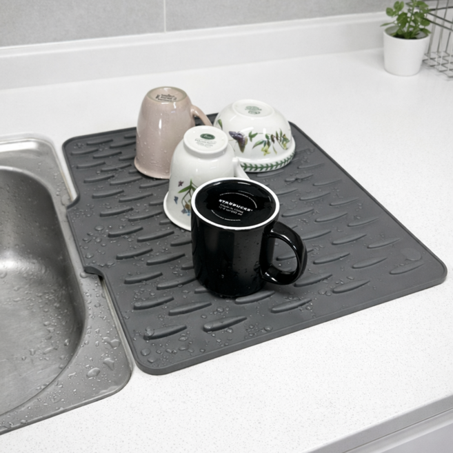 호담즈 물기제거 실리콘 물빠짐 매트, 1개, 그레이, 1단