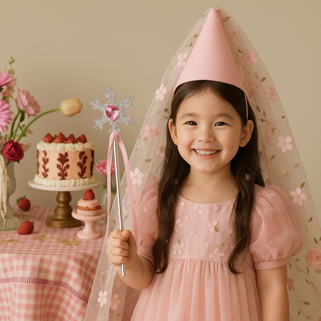 [라라빈파티] 할로윈 베일고깔 요술봉 요정 세트 생일 머리띠 축하 파티 꽃 베일 꼬깔 모자 면사포고깔 인생네컷용품 마녀 요정 어린이집 소품, 요정세트 -핑크