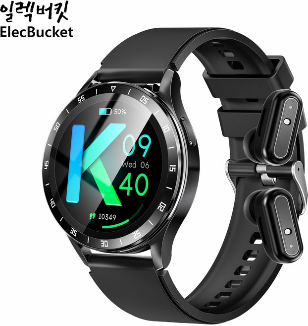 일렉버킷 초고음질 TWS 내장 이어폰 일체형 스마트워치 영문판, 블랙, X10