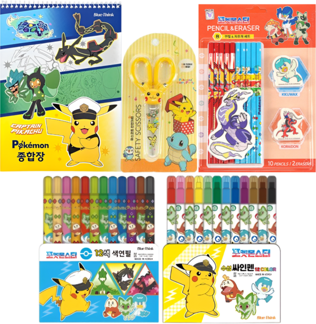 포켓몬스터 문구세트 입학 신학기 학용품, 1개, 종합장+가위+연필지우개세트+색연필+싸인펜