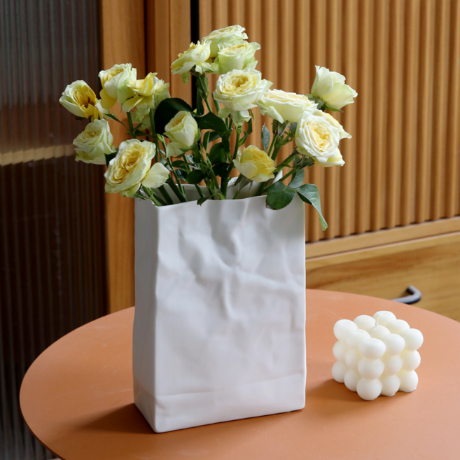 한비몰 유니크한 감성적인 오브제 주름진 화병, 화이트