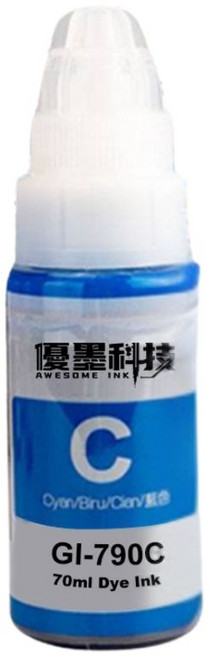 優墨科技台灣副廠品牌CANON GI-790 G1010 G2010 G3010 G4010 G2002 G3000 適用 染料墨水, 青 70ml（打統編請備註）, 1個
