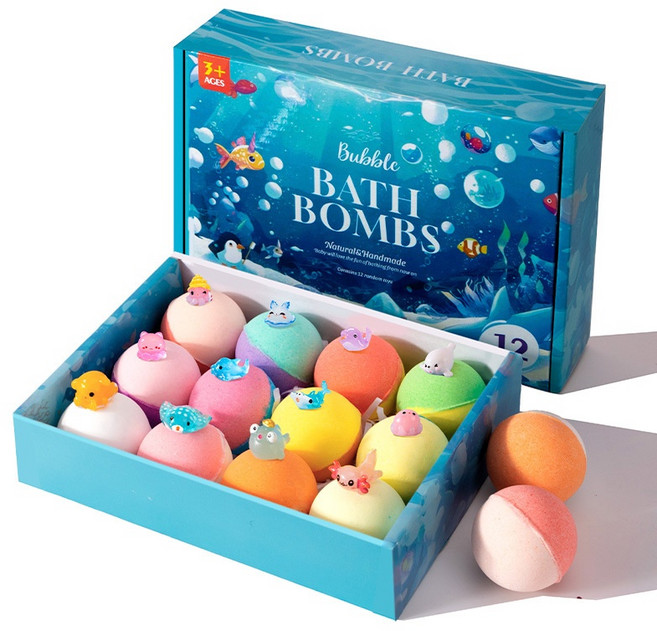 천연 에센셜 오일 거품 배쓰밤 12구 선물세트 장난감 드라이플라워, 12개