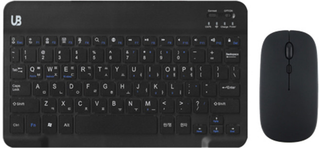 UB BK1 블루투스 무선 키보드+마우스 세트, 텐키리스, 블랙 미디움, BK 1