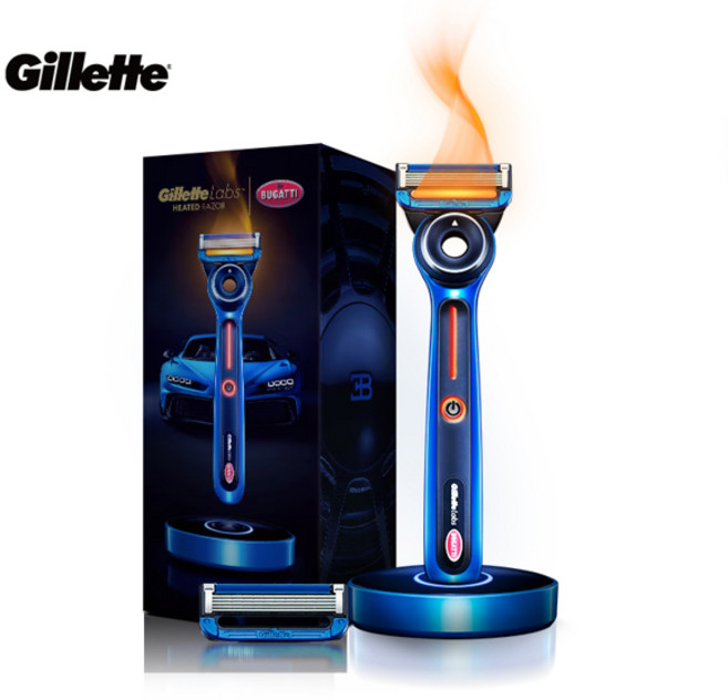 질레트 랩스 히팅 면도기 x 부가티 듀얼 온도 모드 5 나노테크 블레이드 플렉스 디스크 헤드 남성용 면도 면도기, [01] Standard, 1개
