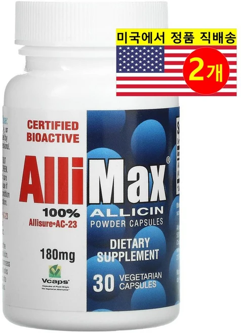 Allimax 알리맥스 100% 알리신 파우더 180mg Allicin Powder, 2개, 30정 - 쿠팡