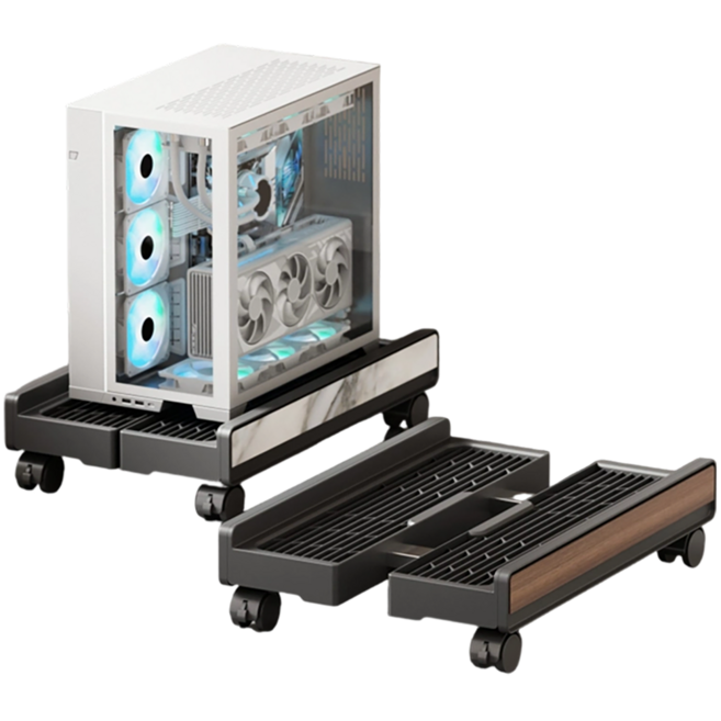 유미코 이동식 컴퓨터 본체 받침대 폭조절 PC 본체 트레이, 1개, 블랙+브라운