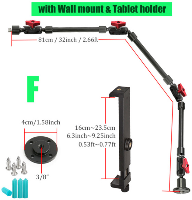 BFOLLOW 32 22 스마트 폰 브래킷 카메라 용 매직 암 관절 유연한 벽 마운트 데스크 클램프 태블릿 웹캠 Gopro 스탠드, [03] Three sections F