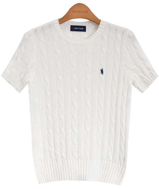 라파클럽 여성 케이블 꽈배기 면 100% 반팔 여름 니트 스웨터