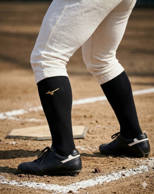 미즈노 유소년 리틀 야구 양말 긴스타킹 검정, 블랙, 1세트