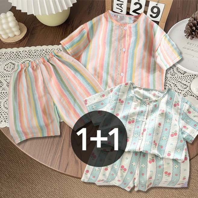 구빠방 아동 캐릭터 반팔 실내 파자마 홈웨어 2종 세트 투피스