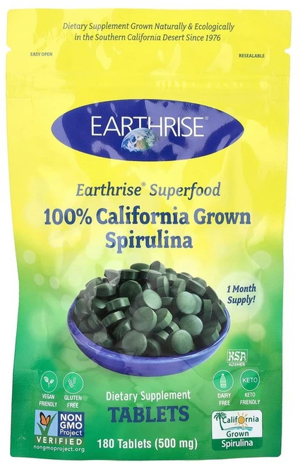 Earthrise 100% California Grown Spirulina 500 mg 180 Tablets, 180 Count, 180정, 1개 - 쿠팡