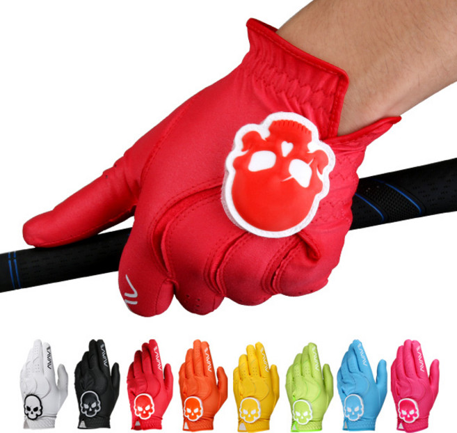 어베이브 남여공용 해골로고 칼라 골프장갑, 그린