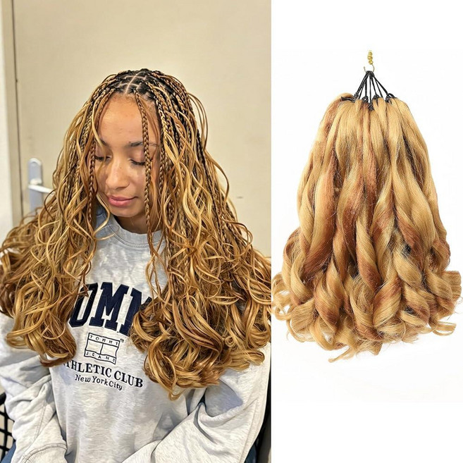 French Curl Braiding Hair 14 Inch Curly Crochet Braids for Women Pre Stretched Bouncy Loose Wave (, 12인치(8개입), P27/30