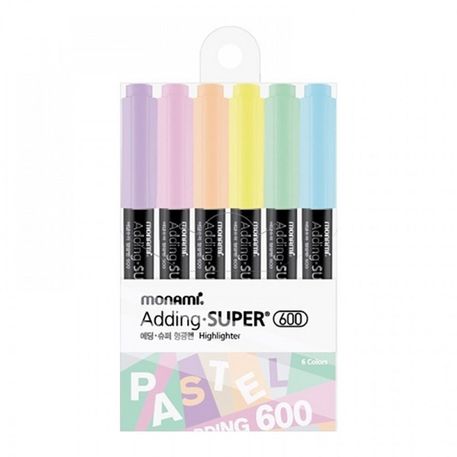 모나미 에딩슈퍼 600 형광펜 6색 세트, 파스텔, 1세트