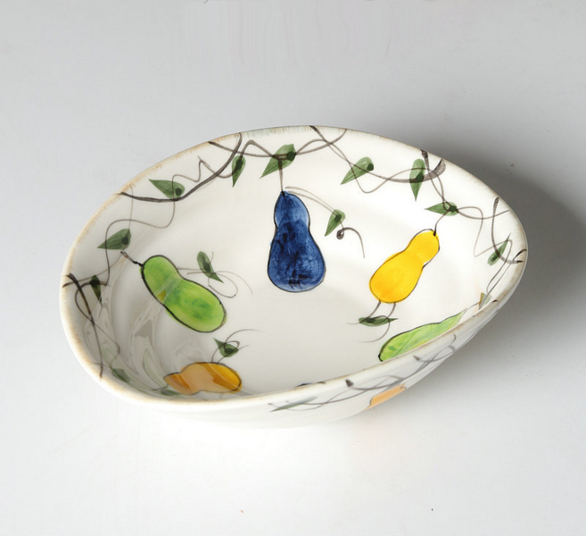 귀월미 일본풍 원보형 도자기 그릇 손그림 패턴 이형 접시 간식 디저트볼, 16.4*13*5.2cm, 1개, 삼색 조롱박 무늬
