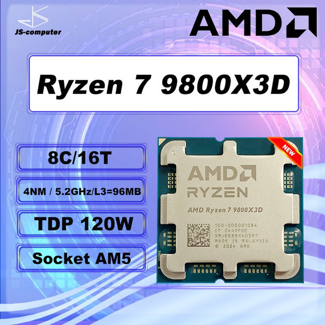 AMD RYZEN 16스레드 소켓 R7 100001084 96M 제외 120W 8코어 100 게이밍 새로운 4NM L3 TDP AM5 CPU 9800X3D 2GHZ, 옵션 1