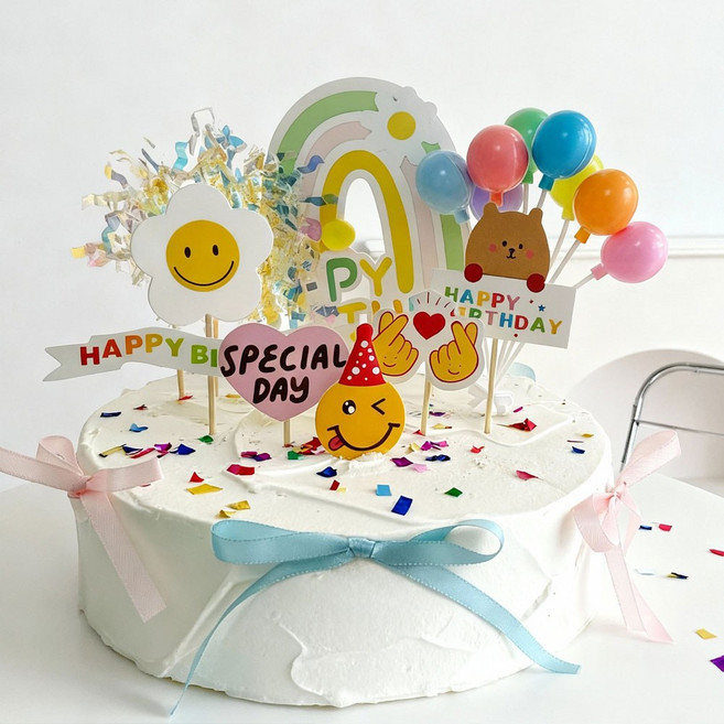 생일 파티용품 생일케이크토퍼 레인보우벌룬토퍼세트 1세트 8종, 1개, 마카롱