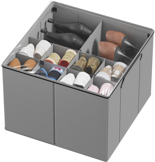 신발 보관함 대용량 패브릭 접이식 조절 칸막이 투명 수납함, 그레이-중형, 1개